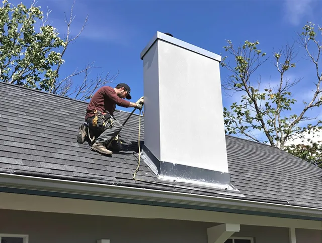 Wayland Chimney Sweep team member finishing chimney construction in Wayland, MA