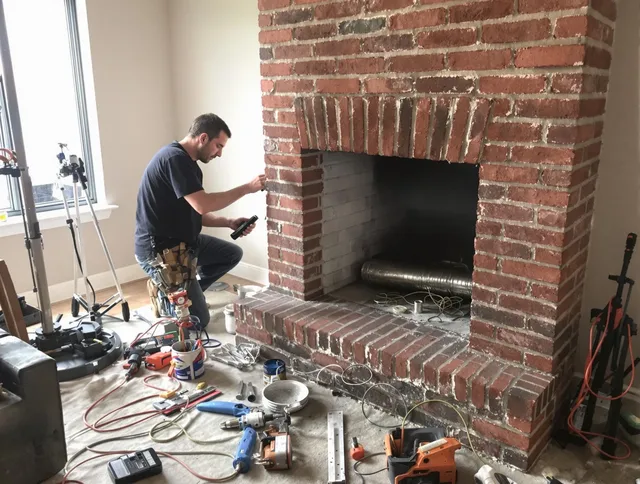 Wayland Chimney Sweep specialist finalizing chimney liner service in Wayland, MA