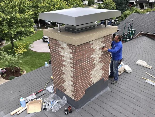Wayland Chimney Sweep team working on a custom chimney remodel in Wayland, MA